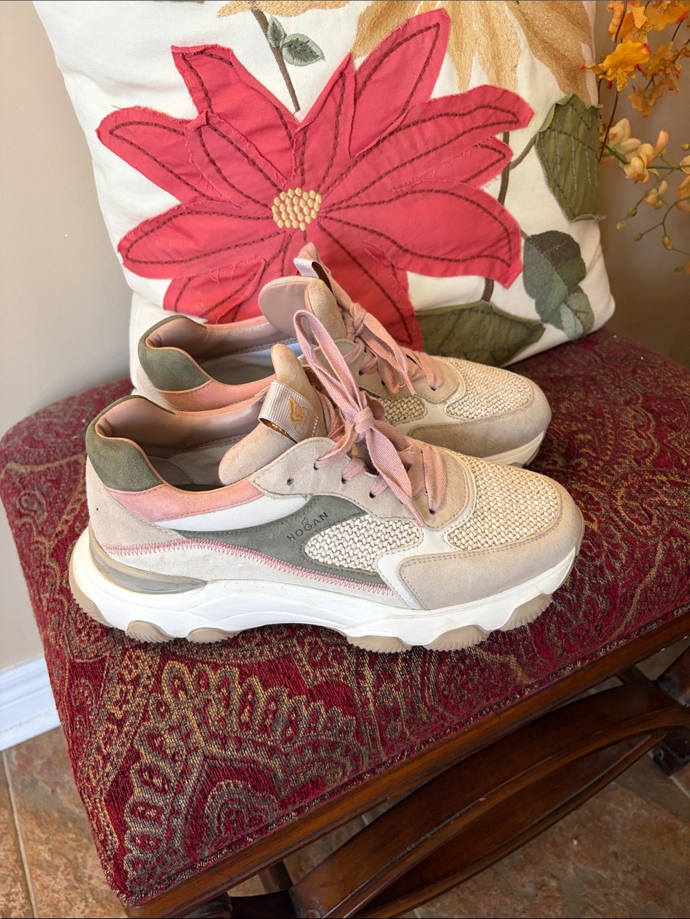 Hogan Beige and Pink Platform Sneakers